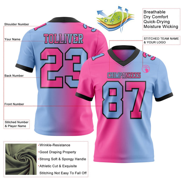 Custom Light Blue Pink-Black Authentic Gradient Fashion Football Jersey alternate