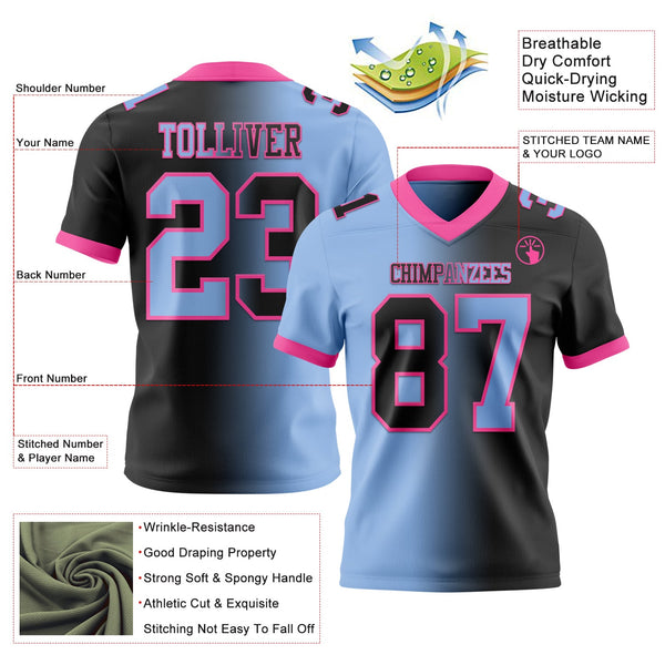 Custom Black Light Blue-Pink Authentic Gradient Fashion Football Jersey alternate