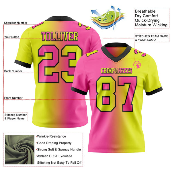 Custom Neon Yellow Pink-Black Authentic Gradient Fashion Football Jersey alternate