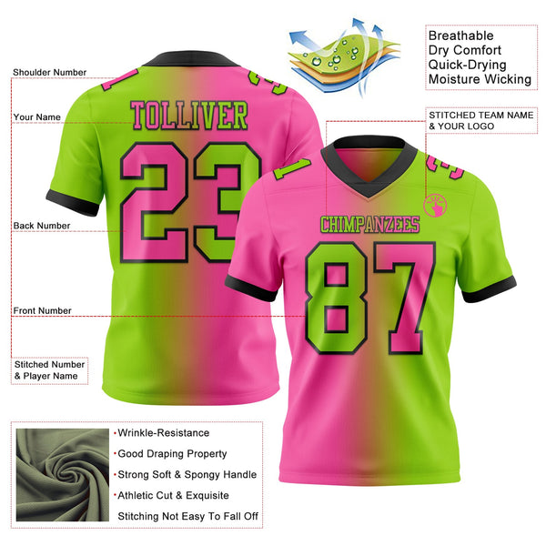Custom Neon Green Pink-Black Authentic Gradient Fashion Football Jersey alternate