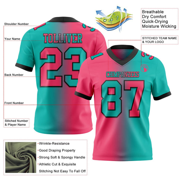 Custom Aqua Neon Pink-Black Authentic Gradient Fashion Football Jersey alternate