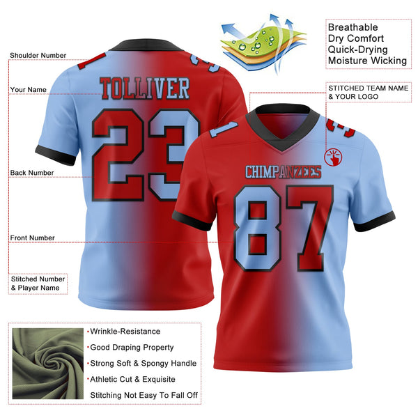 Custom Light Blue Red-Black Authentic Gradient Fashion Football Jersey alternate