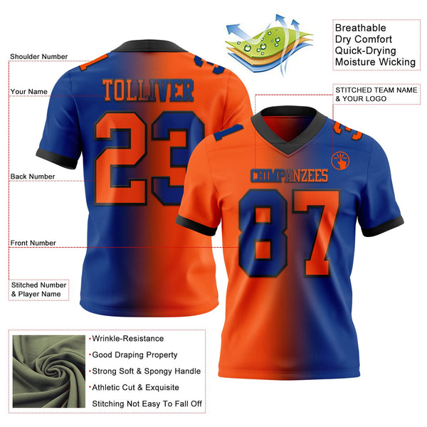 Custom Royal Orange-Black Authentic Gradient Fashion Football Jersey alternate