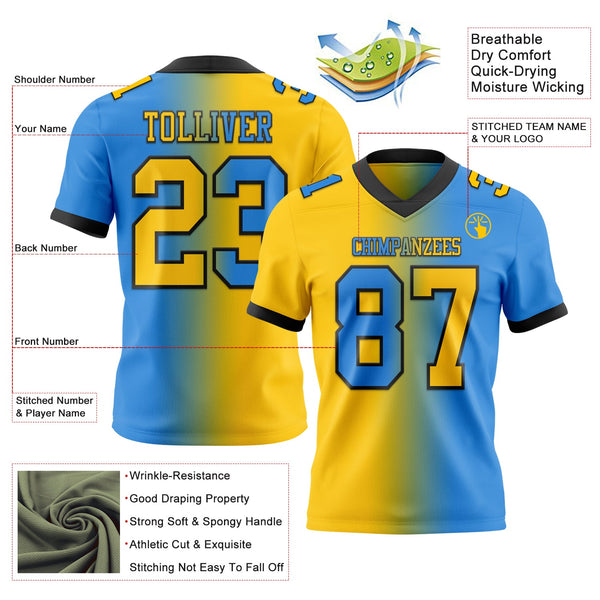 Custom Powder Blue Yellow-Black Authentic Gradient Fashion Football Jersey alternate