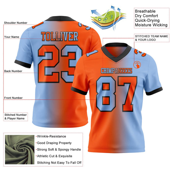 Custom Light Blue Orange-Black Authentic Gradient Fashion Football Jersey alternate