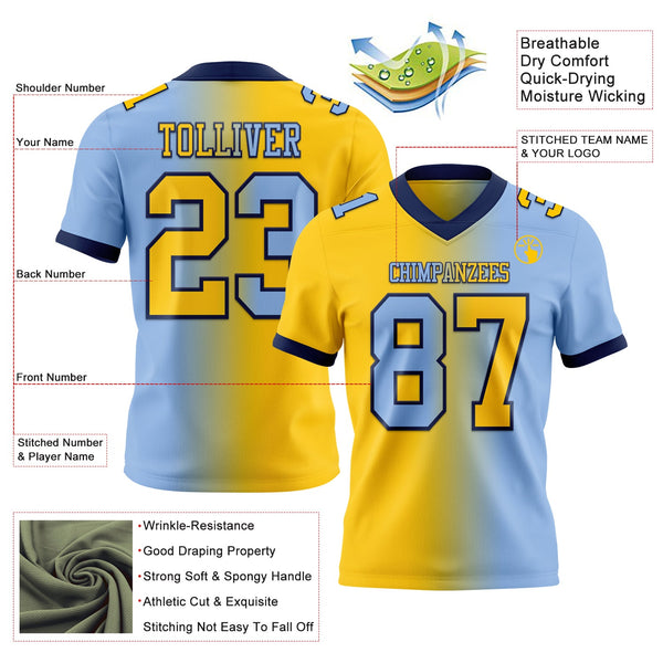 Custom Light Blue Yellow-Navy Authentic Gradient Fashion Football Jersey alternate