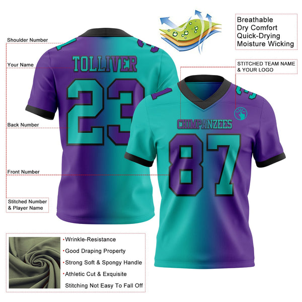 Custom Purple Aqua-Black Authentic Gradient Fashion Football Jersey alternate