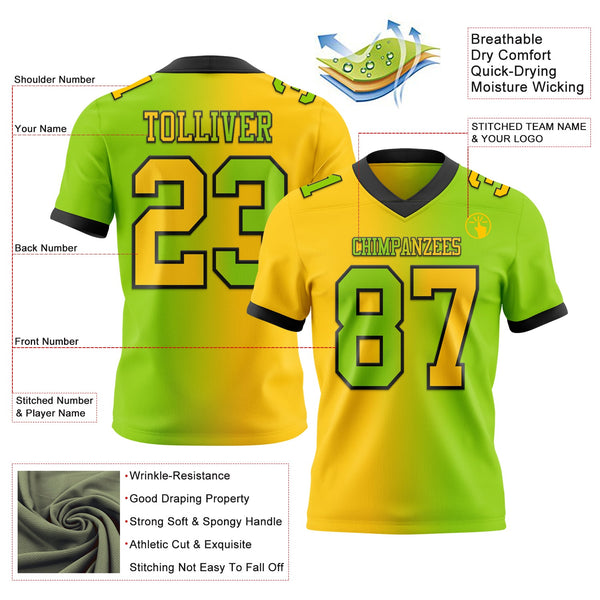 Custom Neon Green Yellow-Black Authentic Gradient Fashion Football Jersey alternate