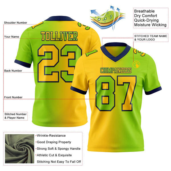 Custom Neon Green Yellow-Navy Authentic Gradient Fashion Football Jersey alternate