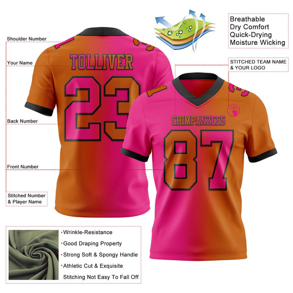 Custom Texas Orange Hot Pink-Black Authentic Gradient Fashion Football Jersey alternate