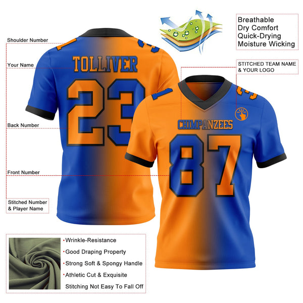 Custom Thunder Blue Bay Orange-Black Authentic Gradient Fashion Football Jersey alternate