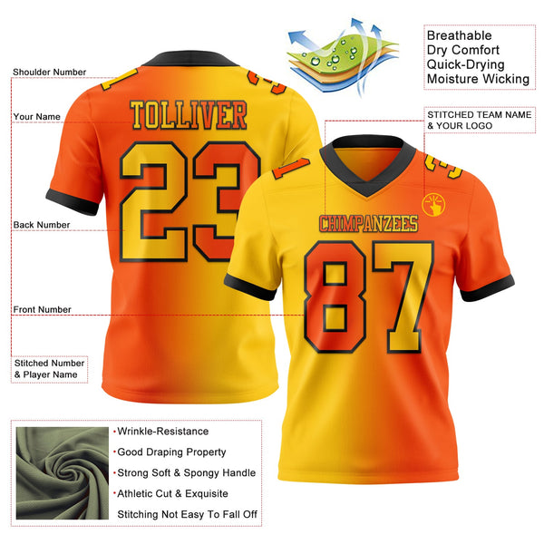 Custom Orange Yellow-Black Authentic Gradient Fashion Football Jersey alternate