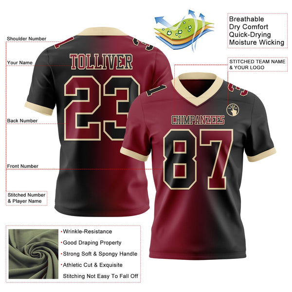 Custom Black Crimson-Cream Authentic Gradient Fashion Football Jersey alternate