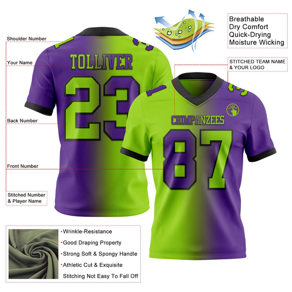 Custom Purple Neon Green-Black Authentic Gradient Fashion Football Jersey alternate