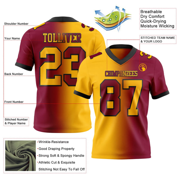 Custom Maroon Gold-Black Authentic Gradient Fashion Football Jersey alternate