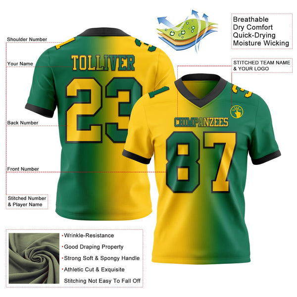 Custom Kelly Green Yellow-Black Authentic Gradient Fashion Football Jersey alternate