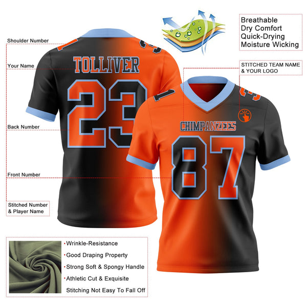 Custom Black Orange-Light Blue Authentic Gradient Fashion Football Jersey alternate