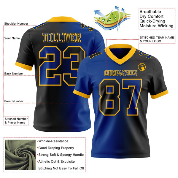 Custom Black Royal-Gold Authentic Gradient Fashion Football Jersey alternate