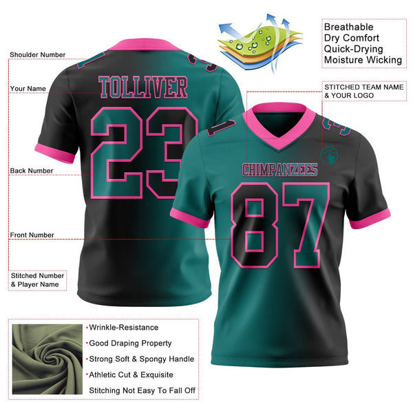 Custom Black Teal-Pink Authentic Gradient Fashion Football Jersey alternate