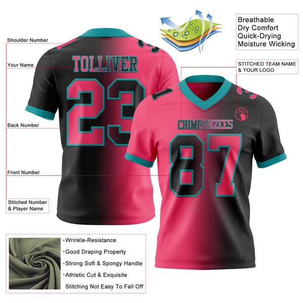 Custom Black Neon Pink-Teal Authentic Gradient Fashion Football Jersey alternate