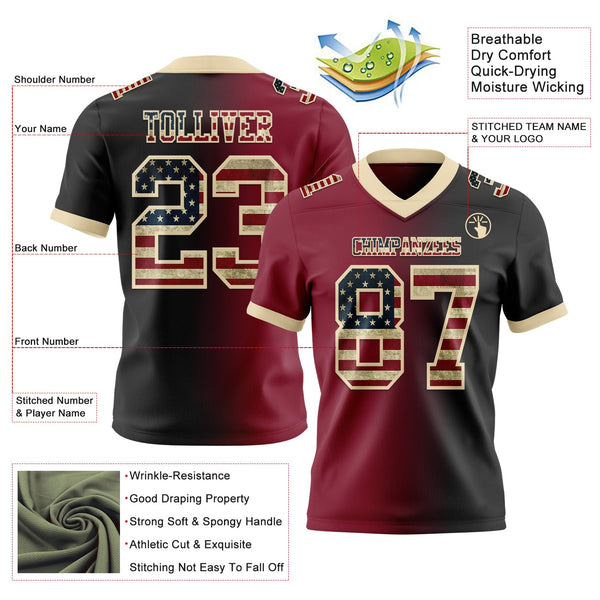 Custom Black Vintage USA Flag Crimson-Cream Authentic Gradient Fashion Football Jersey alternate