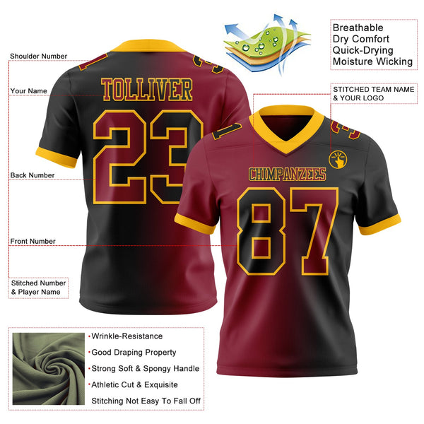 Custom Black Crimson-Gold Authentic Gradient Fashion Football Jersey alternate
