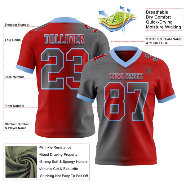 Custom Red Steel Gray-Light Blue Authentic Gradient Fashion Football Jersey alternate