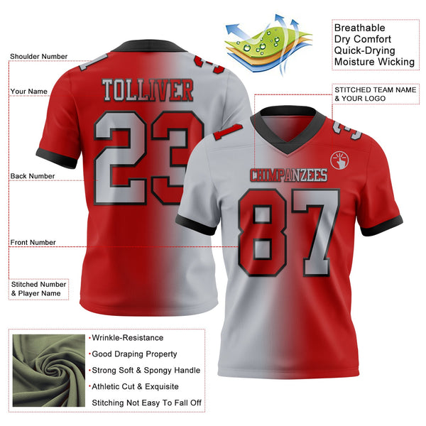 Custom Red Gray-Black Authentic Gradient Fashion Football Jersey alternate