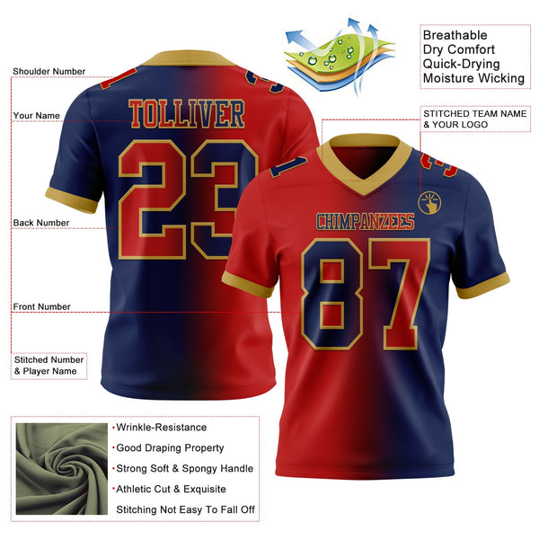 Custom Navy Red-Old Gold Authentic Gradient Fashion Football Jersey alternate