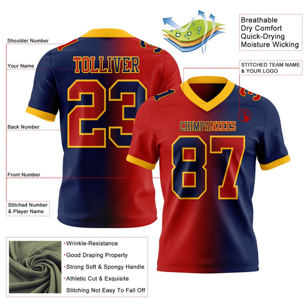 Custom Navy Red-Gold Authentic Gradient Fashion Football Jersey alternate