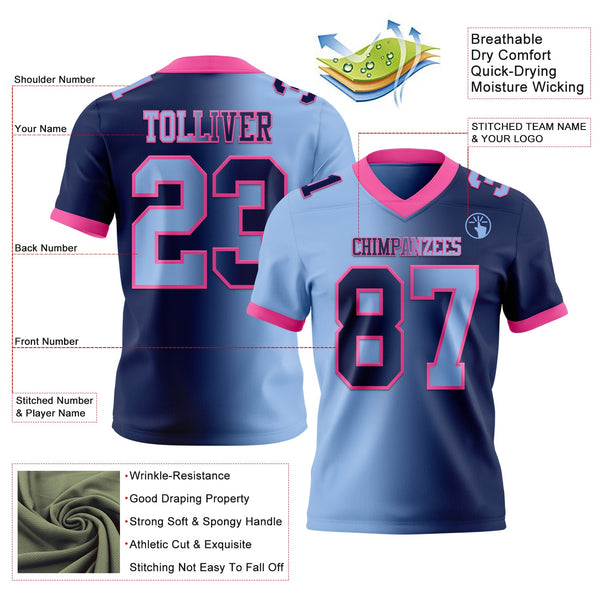 Custom Navy Light Blue-Pink Authentic Gradient Fashion Football Jersey alternate