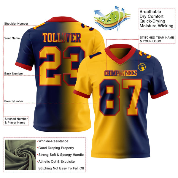 Custom Navy Gold-Red Authentic Gradient Fashion Football Jersey alternate
