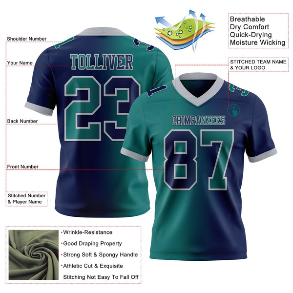 Custom Navy Teal-Gray Authentic Gradient Fashion Football Jersey alternate