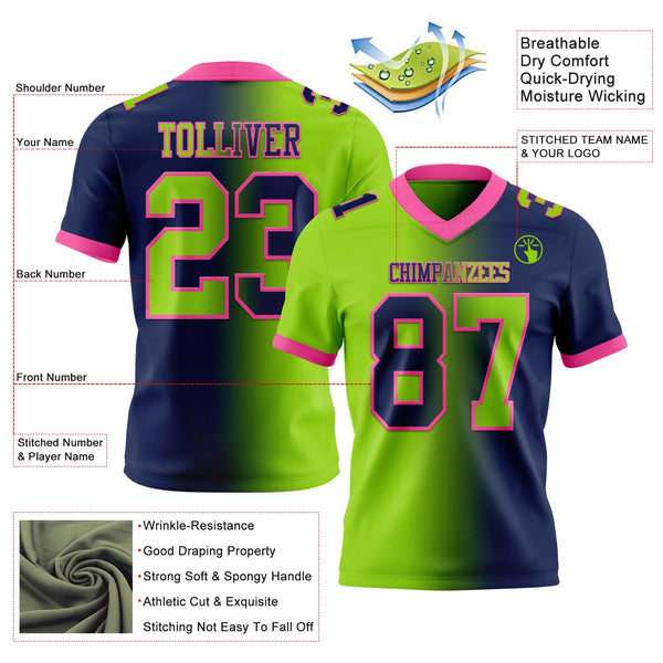 Custom Navy Neon Green-Pink Authentic Gradient Fashion Football Jersey alternate