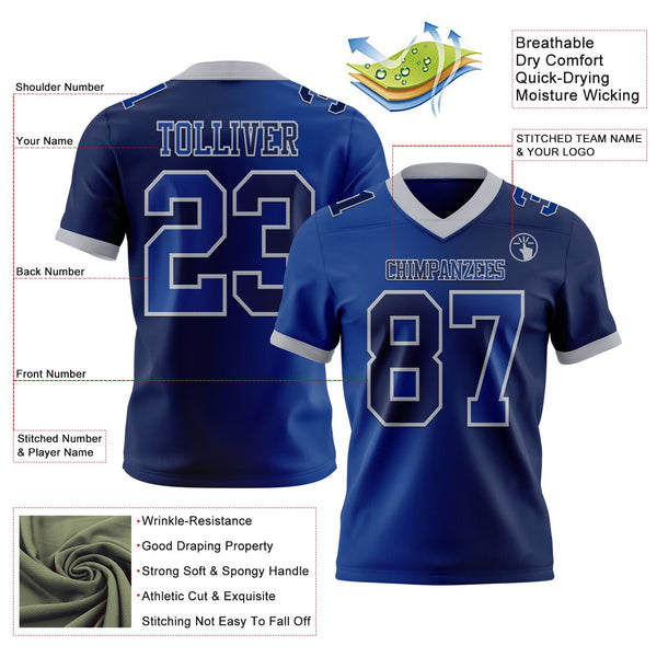 Custom Navy Royal-Gray Authentic Gradient Fashion Football Jersey alternate