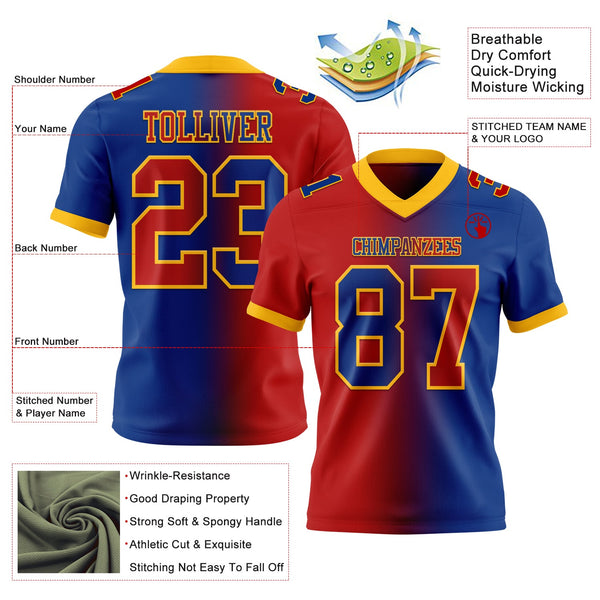 Custom Royal Red-Gold Authentic Gradient Fashion Football Jersey alternate