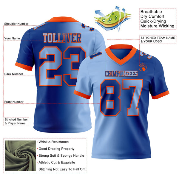 Custom Royal Light Blue-Orange Authentic Gradient Fashion Football Jersey alternate