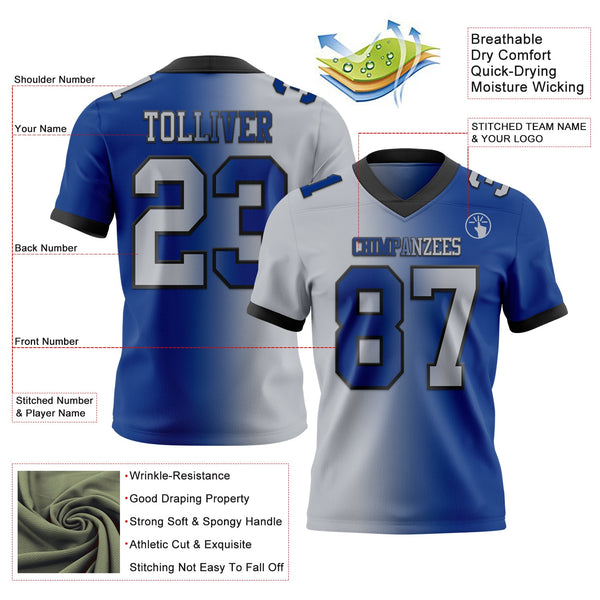 Custom Royal Gray-Black Authentic Gradient Fashion Football Jersey alternate