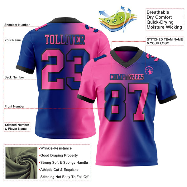 Custom Royal Pink-Black Authentic Gradient Fashion Football Jersey alternate
