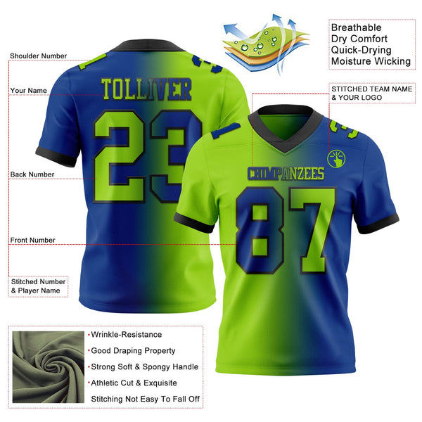 Custom Royal Neon Green-Black Authentic Gradient Fashion Football Jersey alternate
