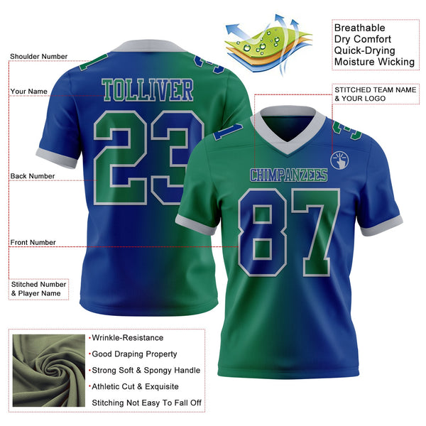 Custom Royal Kelly Green-Gray Authentic Gradient Fashion Football Jersey alternate
