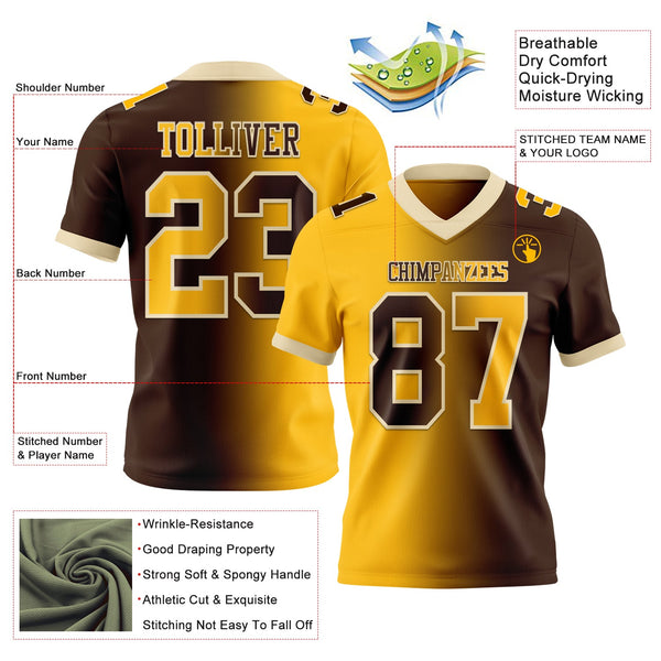 Custom Brown Gold-Cream Authentic Gradient Fashion Football Jersey alternate