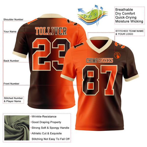 Custom Brown Orange-Cream Authentic Gradient Fashion Football Jersey alternate