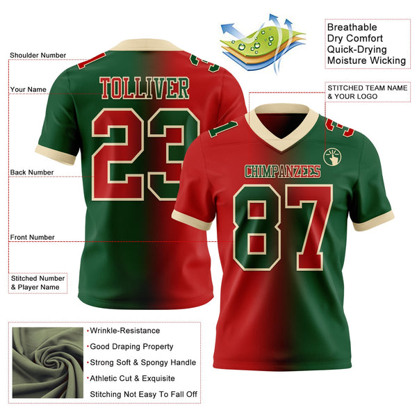 Custom Green Red-Cream Authentic Gradient Fashion Football Jersey alternate