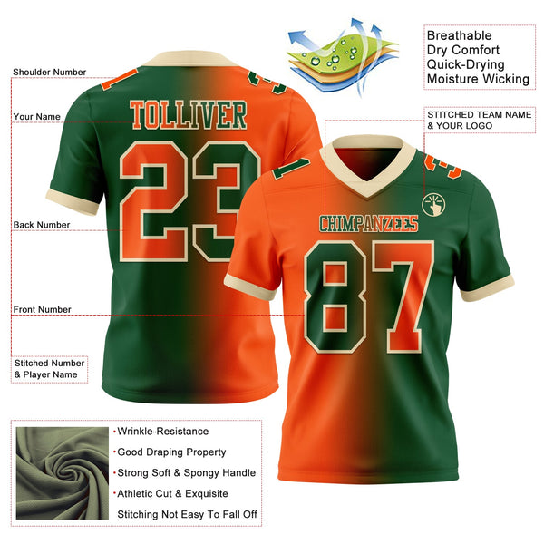 Custom Green Orange-Cream Authentic Gradient Fashion Football Jersey alternate