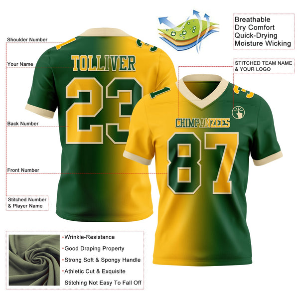 Custom Green Gold-Cream Authentic Gradient Fashion Football Jersey alternate