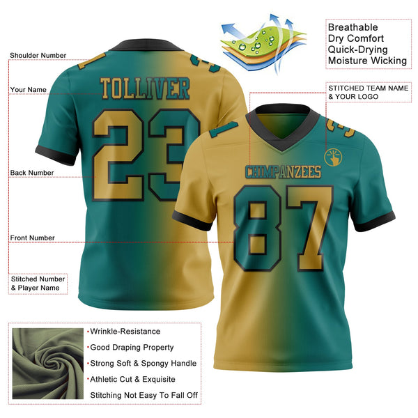 Custom Teal Old Gold-Black Authentic Gradient Fashion Football Jersey alternate