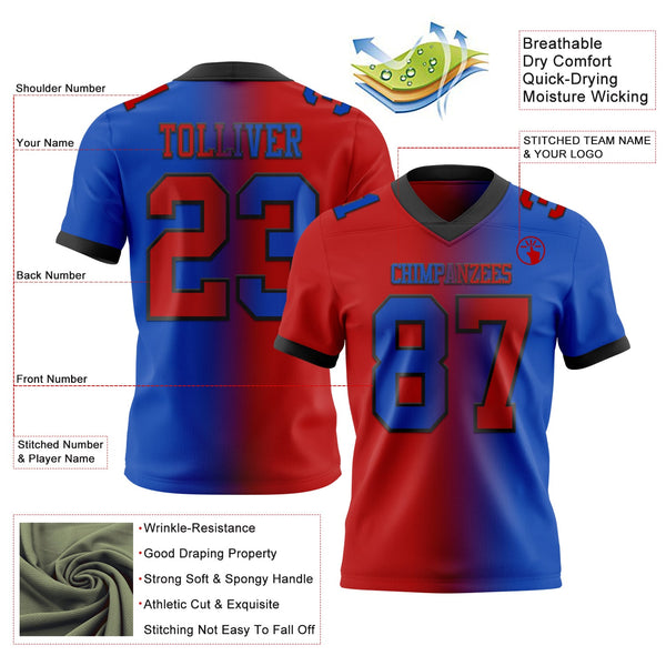 Custom Thunder Blue Red-Black Authentic Gradient Fashion Football Jersey alternate