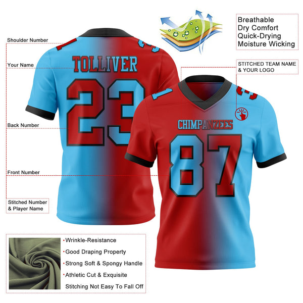 Custom Sky Blue Red-Black Authentic Gradient Fashion Football Jersey alternate