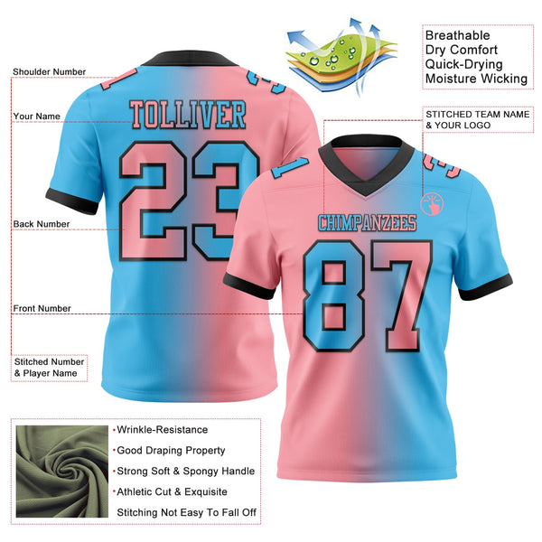 Custom Sky Blue Medium Pink-Black Authentic Gradient Fashion Football Jersey alternate